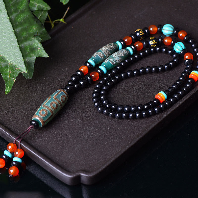 KarmaRipple's Tibetan Nine-Eye Dzi Bead Dragon Pattern Om Mani Padme Hum Protection Pendant Necklace p2