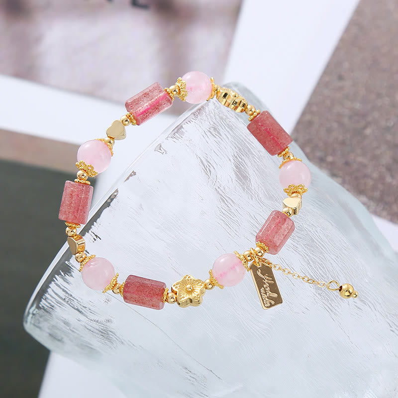 KarmaRipple's Strawberry Quartz Pink Gemstone Love Heart Flower Positive Bracelet p5