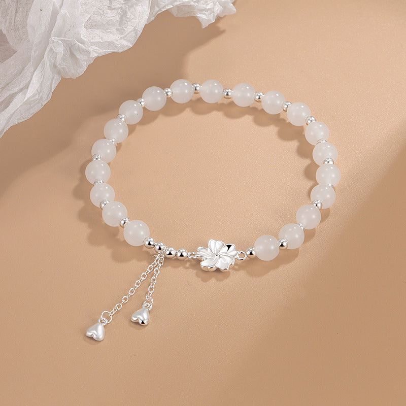 KarmaRipple's Ivory Jade Peach Blossom Petals Flower Fortune Bracelet p2