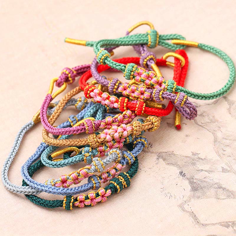 KarmaRipple's Handmade Three Peach Blossoms Fortune Eight Strands Woven String Bracelet p17