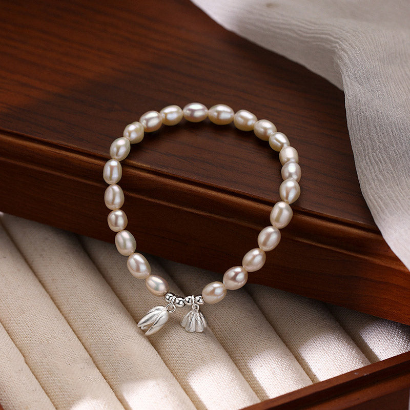KarmaRipple's 999 Sterling Silver Lotus Flower Pod Authentic Pearl Balancing Bracelet p2