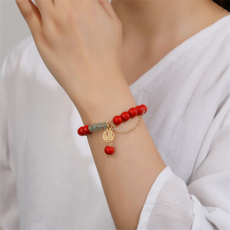 KarmaRipple's Cinnabar Auspicious Fu Character Jade Calm Bracelet p3