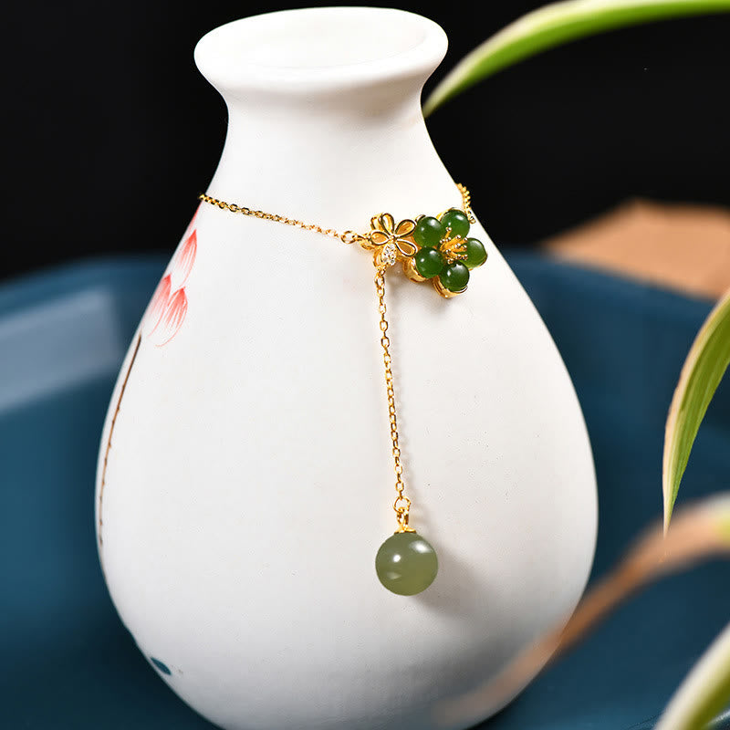 KarmaRipple's 925 Sterling Silver Hetian Cyan Jade Plum Flower Blossom Design Fortune Pendant Necklace p3