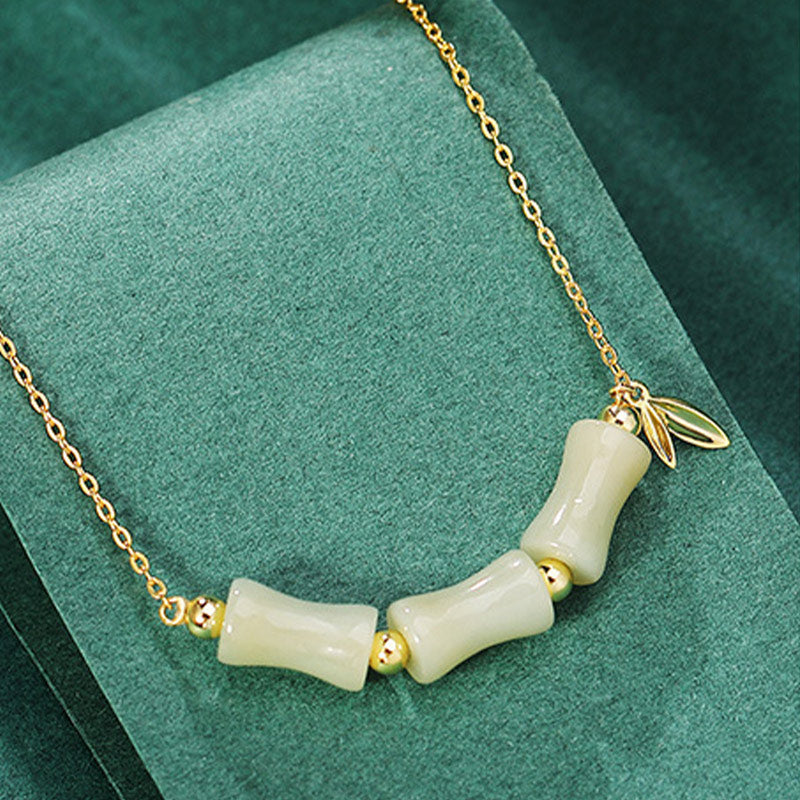 KarmaRipple's 925 Sterling Silver Hetian Jade Bamboo Fu Character Prosperity Pendant Necklace Bracelet p3