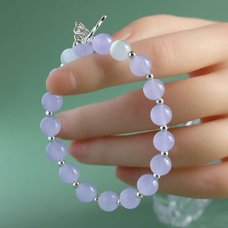 KarmaRipple's Blue Chalcedony Pink Gemstone Purple Chalcedony Butterfly Energy Bracelet p3