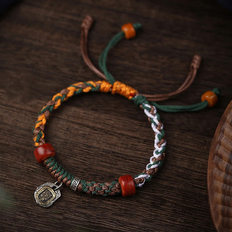 KarmaRipple's Handmade Tibetan Silver 925 Sterling Silver Zakiram Goddess of Wealth Camel Bone Protection Woven Bracelet p2