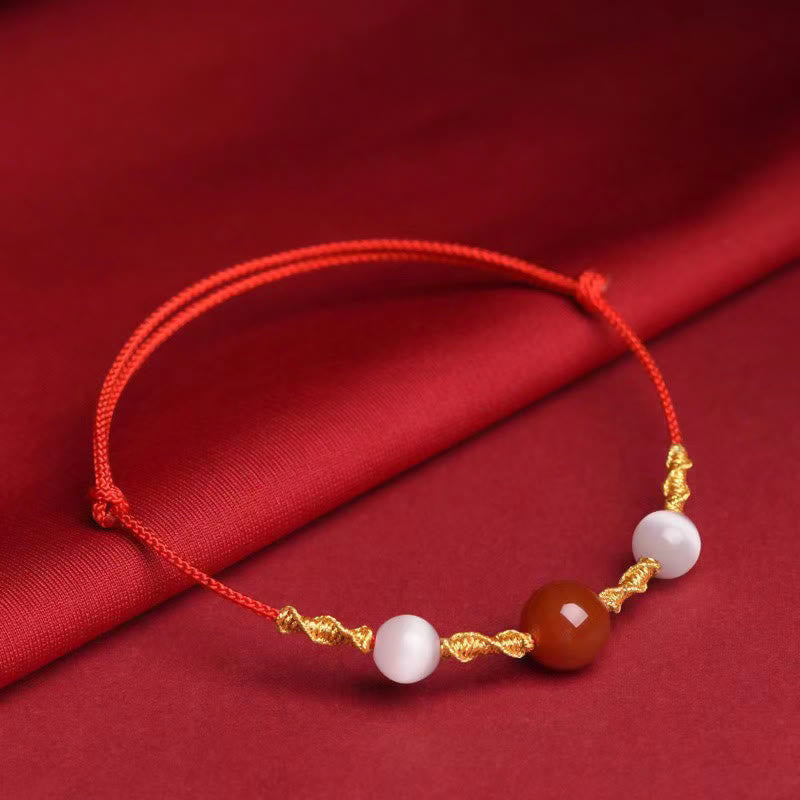 KarmaRipple's Authentic Red Agate Cat Eye Calm Woven String Bracelet Pendant Necklace p1