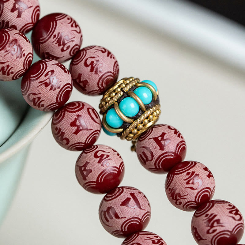 KarmaRipple's Red Bodhi Seed Om Mani Padme Hum Lotus Engraved Balance Bracelet p7