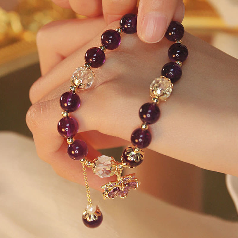 KarmaRipple's 14k Gold Plated Authentic Amethyst Balancing Maple Leaf Talisman Bracelet p6