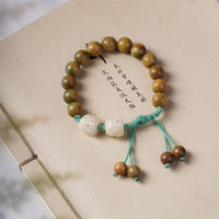 KarmaRipple's Green Sandalwood Bodhi Seed Fortunate Cat Positive Bracelet