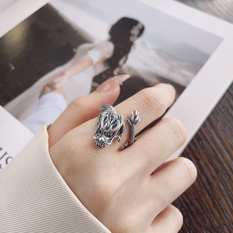 KarmaRipple's Vintage 925 Sterling Silver Year Of The Dragon Design Fortune Metal Ring p6