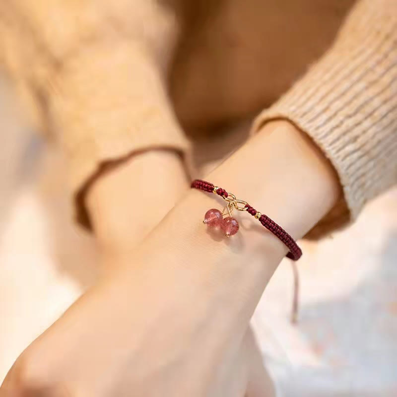 KarmaRipple's Authentic Strawberry Quartz Amethyst Green Phantom Bead Positive Bracelet p17