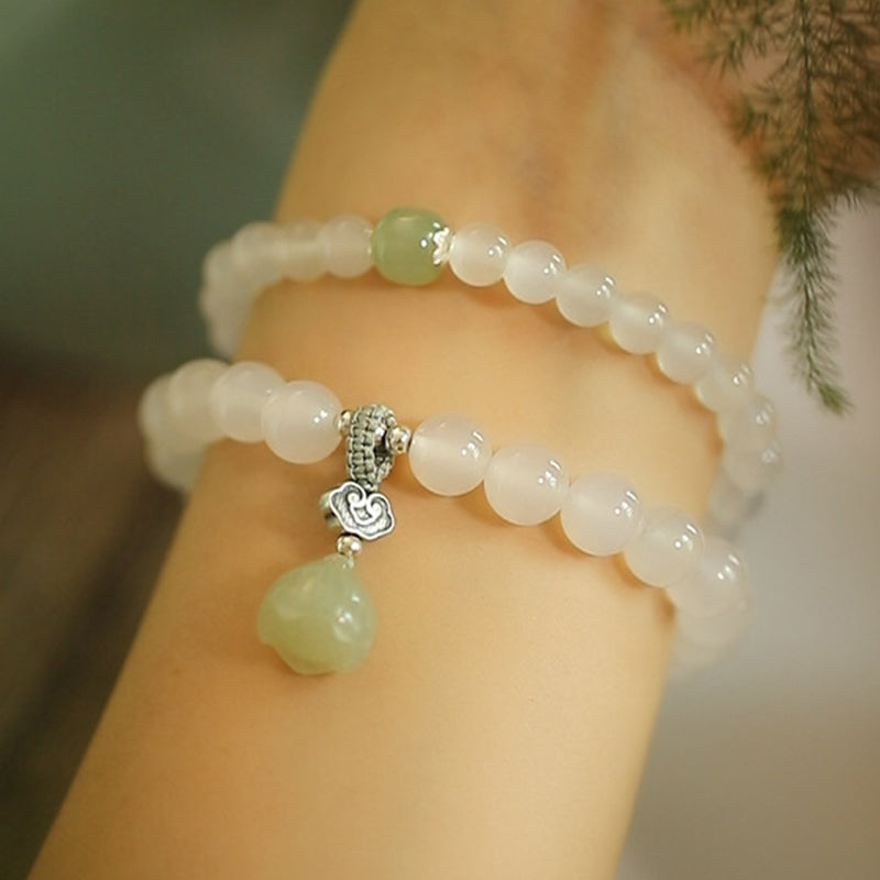 KarmaRipple's Ivory Agate Jade Lotus Protection Bracelet p4