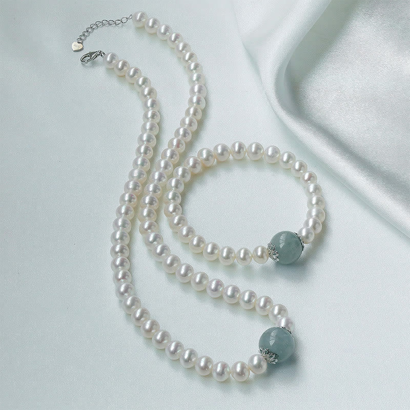KarmaRipple's 925 Sterling Silver Authentic Pearl Hetian Jade Aquamarine Wisdom Sincerity Pendant Necklace Bracelet p15