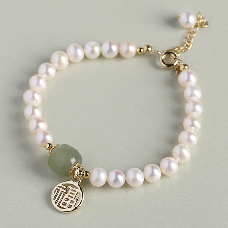 KarmaRipple's Authentic Pearl Hetian Jade Happiness Balancing Bead Bracelet p2