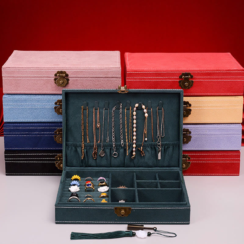 KarmaRipple's Simple Design Jewelry Box Organizer Single Layer Flannel Jewelry Storage Box With Lock p19