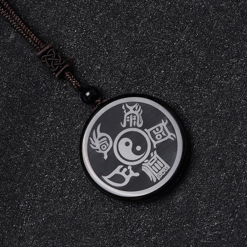 KarmaRipple's Black Obsidian Taoism Five Sacred Mountains Nine-Character Mantra Carved Purification Yin Yang Pendant Necklace p12