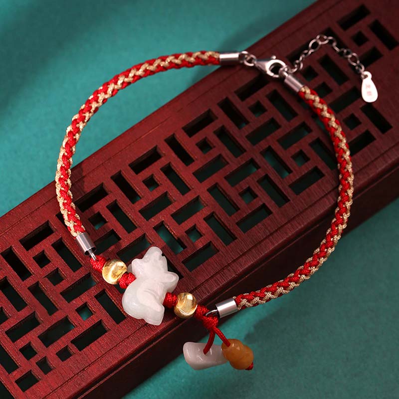 KarmaRipple's Chinese Zodiac Jade Prosperity Red String Bracelet Anklet p34