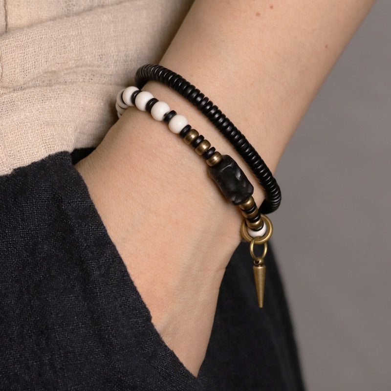 KarmaRipple's Yak Bone Ebony Wood Bronze Strength Pair Bracelet p10