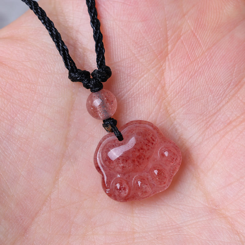 KarmaRipple's Strawberry Quartz Lovely Cat Paw Claw Balancing Pendant Necklace p4