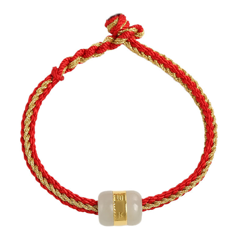 KarmaRipple's 999 Gold Hetian Ivory Jade Om Mani Padme Hum Fu Character Fortune Woven Bracelet p6