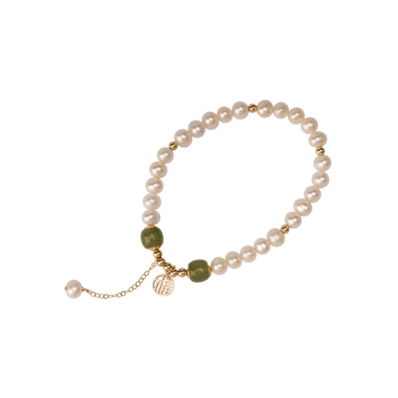 KarmaRipple's Authentic Pearl Hetian Jade Happiness Wisdom Bead Bracelet p14