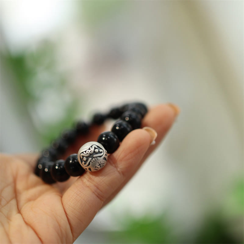 KarmaRipple's 925 Sterling Silver Black Onyx Bead Character Engraved Protection Bracelet p7
