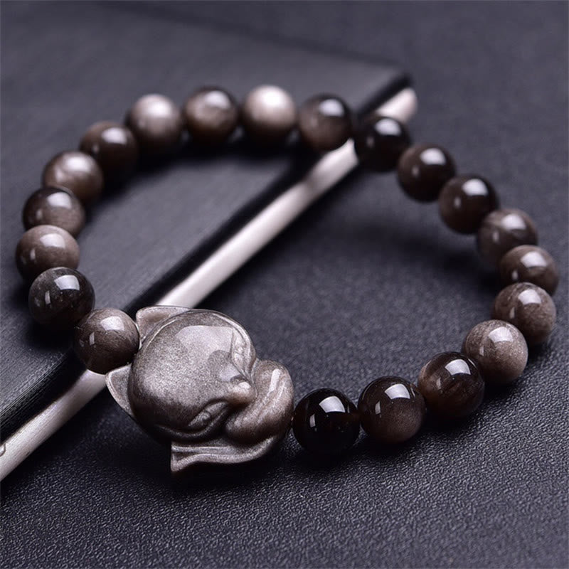 KarmaRipple's Authentic Silver Sheen Obsidian Fox Protection Bracelet p1