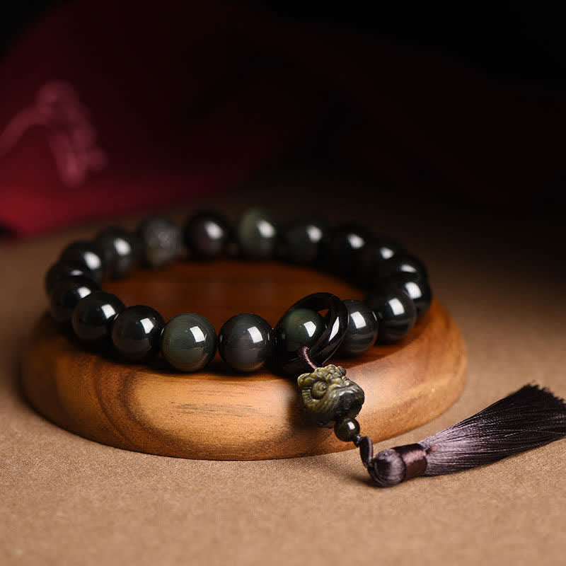 KarmaRipple's Authentic Black Obsidian Lion Wrist Mala Protection Tassels Pocket Mala Car Decoration p1