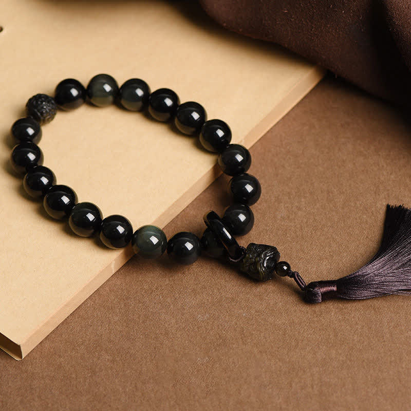 KarmaRipple's Authentic Black Obsidian Lion Wrist Mala Protection Tassels Pocket Mala Car Decoration p3