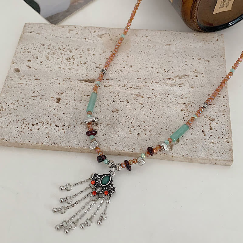 KarmaRipple's Tibetan Gemstone Stone Bronze Fortune Tassel Pendant Necklace p2