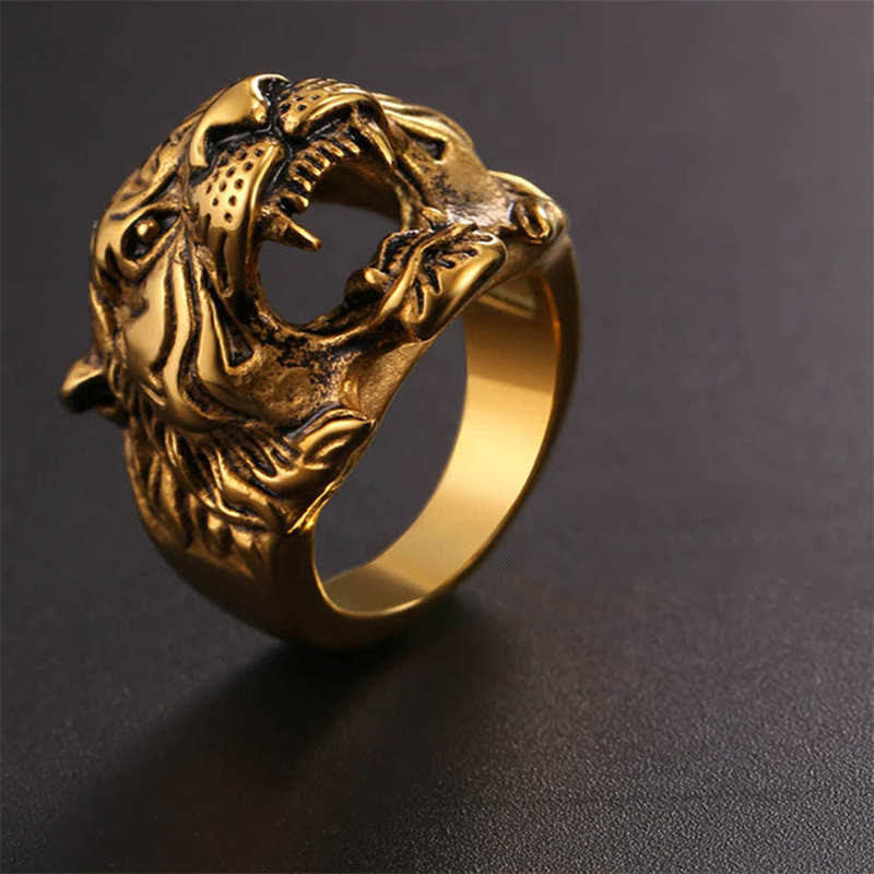 KarmaRipple's Men's Animal Tiger Head Titanium Steel Balance Calm Punk Rock Biker Ring p33