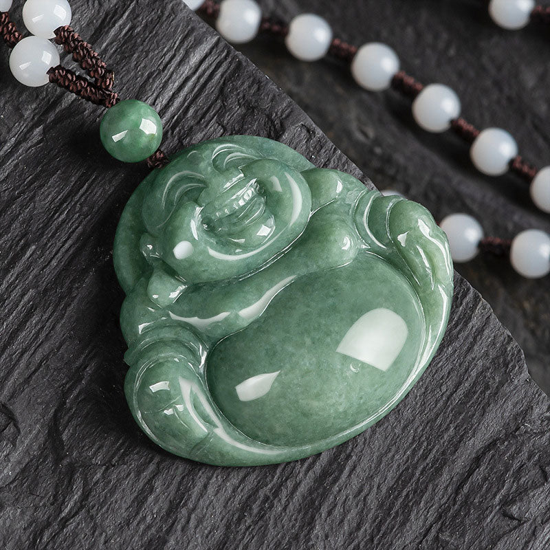KarmaRipple's Laughing Buddha Cyan Jade Balance Pendant String Bead Necklace p6