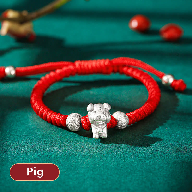 KarmaRipple's 999 Sterling Silver Chinese Zodiac Red Rope Fortune Handcrafted Kids Bracelet p46