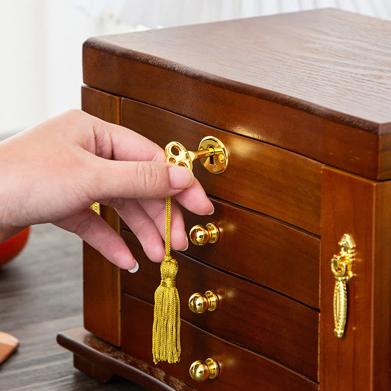 KarmaRipple's Vintage Large Capacity Wooden Jewelry Box Jewelry Storage Box With Mirror p7