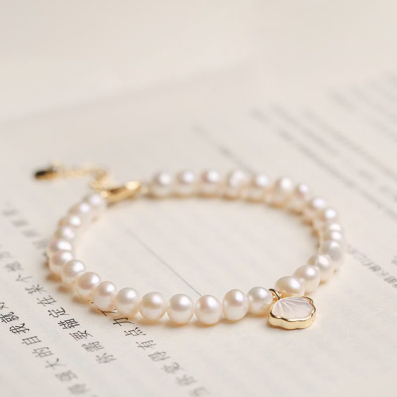 KarmaRipple's 14K Gold Plated Authentic Pearl Gemstone Shell Talisman Bead Bracelet p6