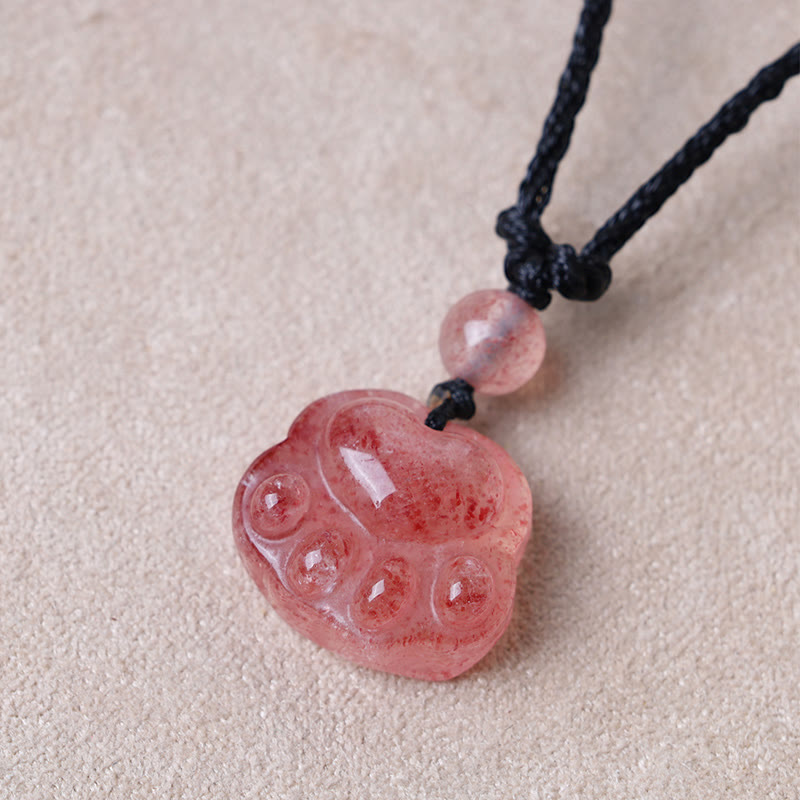 KarmaRipple's Strawberry Quartz Lovely Cat Paw Claw Balancing Pendant Necklace p3