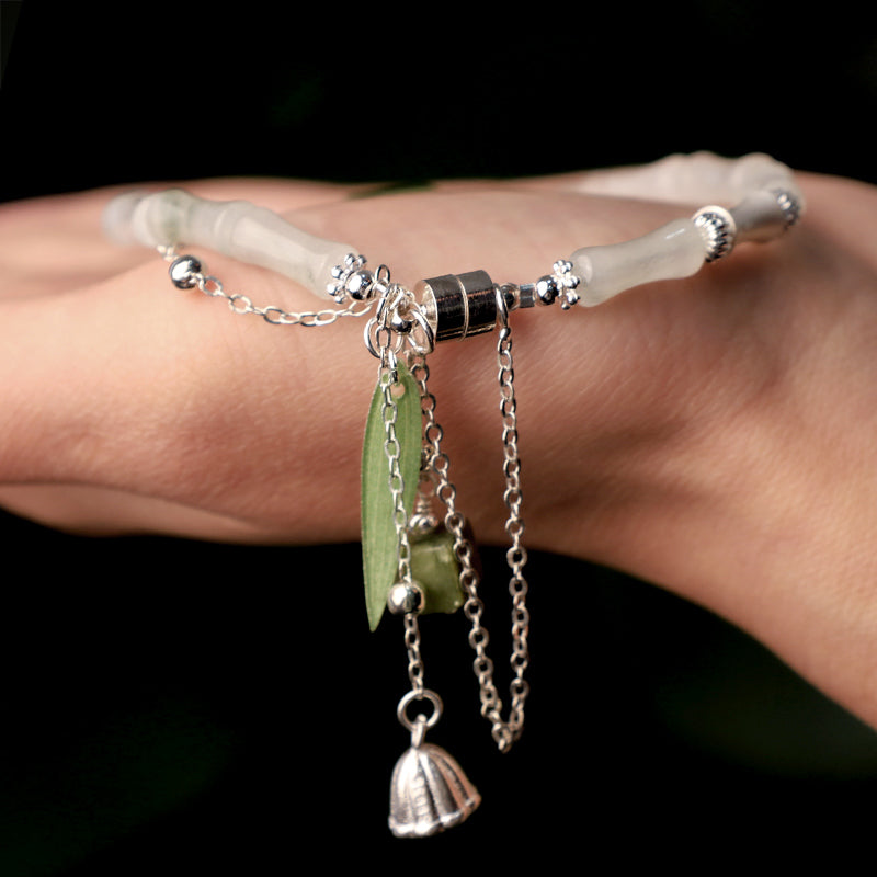 KarmaRipple's 925 Sterling Silver Authentic Ivory Jade Bamboo Leaf Lantern Talisman Happiness Bracelet p8