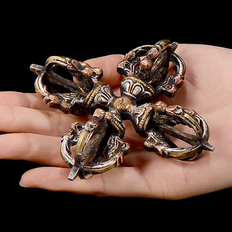 KarmaRipple's Tibetan Handmade 5 Prong Double Dorje Bronze Iron Thunderbolt Strength Vajra p5