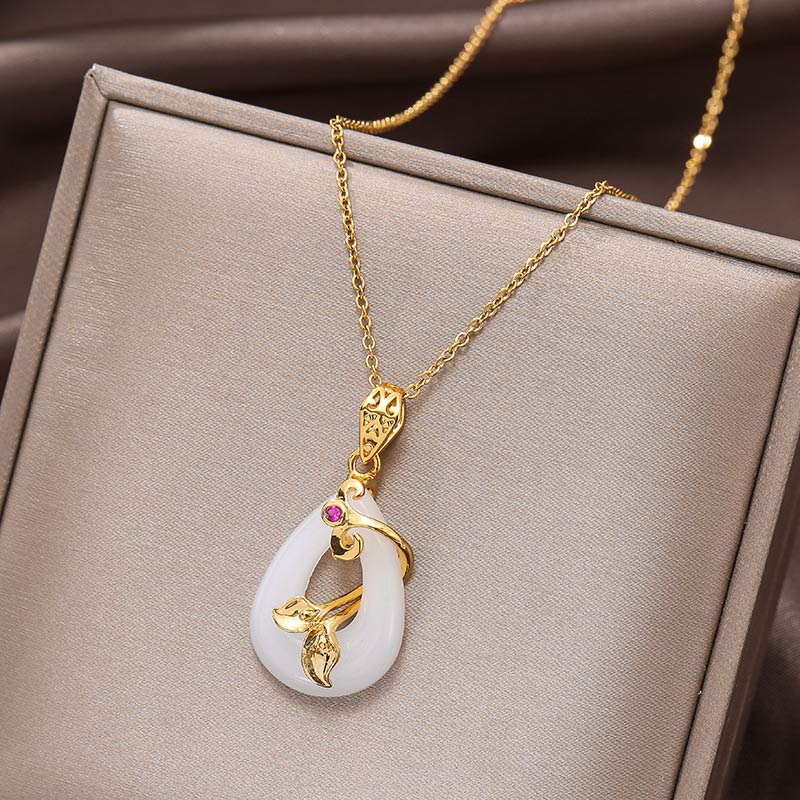 KarmaRipple's Jade Oval Pattern Blessing Fortune Pendant Necklace p2