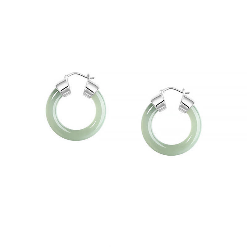 KarmaRipple's Round Jade Ivory Jade Prosperity Earrings p9