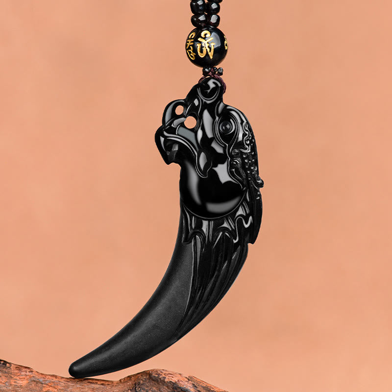 KarmaRipple's Authentic Black Jade Chinese Zodiac Dragon Tooth Pattern Protection Pendant Necklace p5