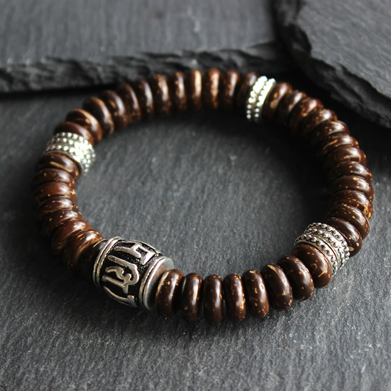 KarmaRipple's Authentic Tibetan Coconut Shell Om Mani Padme Hum Positive Bracelet p1
