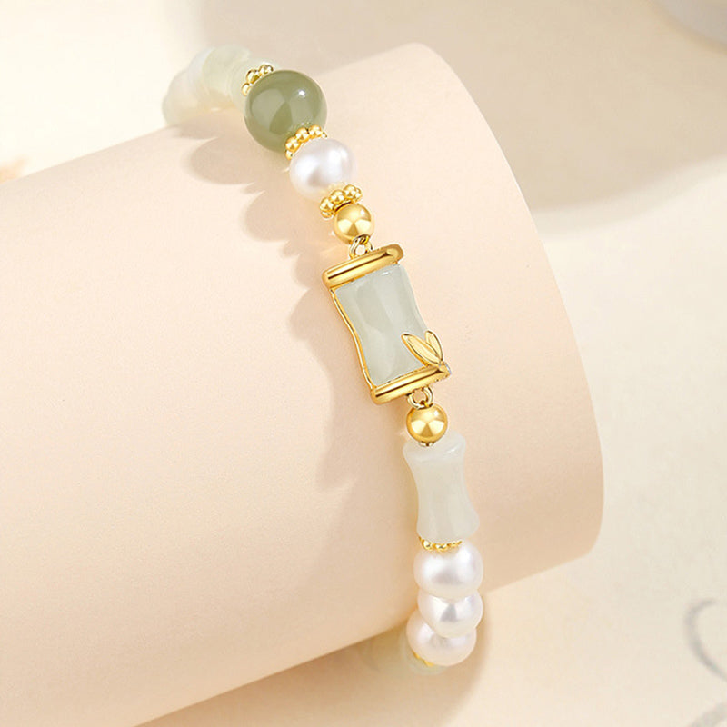 KarmaRipple's 925 Sterling Silver Authentic Hetian Ivory Jade Bamboo Fortune Blessing Bracelet p3