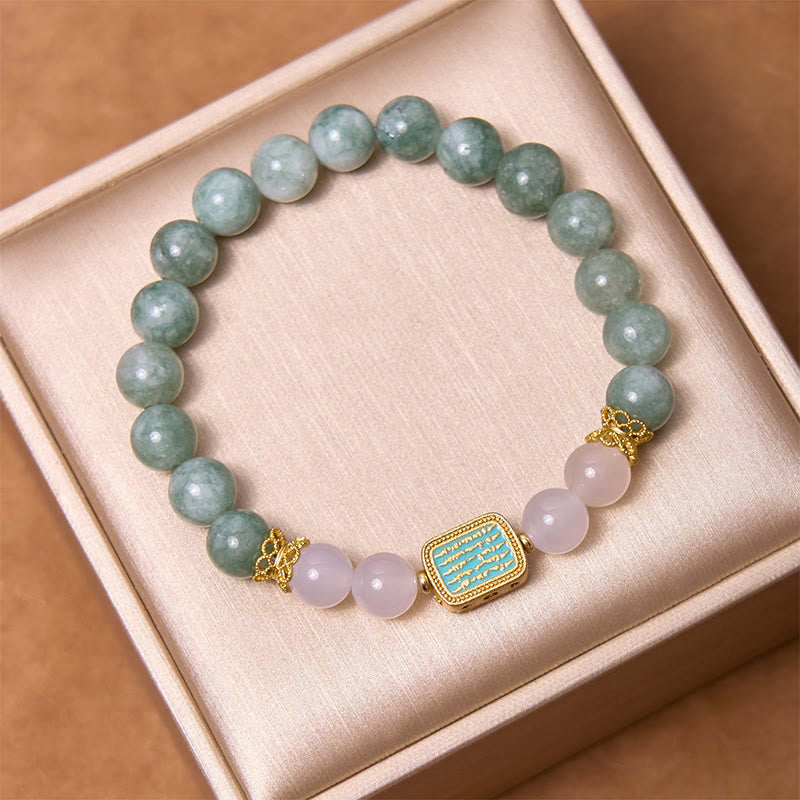 KarmaRipple's Authentic Green Jade Ivory Agate Five Scriptures Abundance Bracelet p3