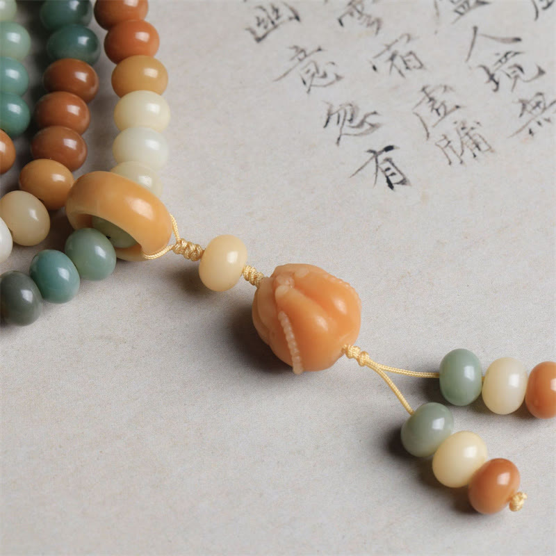 KarmaRipple's 108 Mala Beadwork Gradient Bodhi Seed Buddha Hand Engraved Peace Bracelet p6