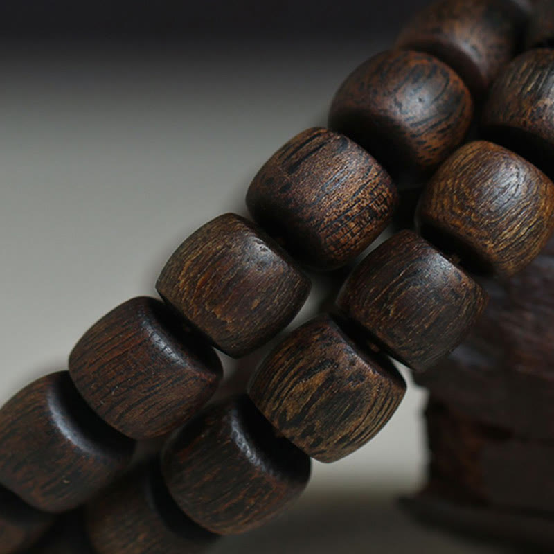 KarmaRipple's Nha Trang Rare Bai Qinan Agarwood Cyan Jade Red Agate Laughing Buddha Tibetan Bone Strength Meditation Bracelet p13