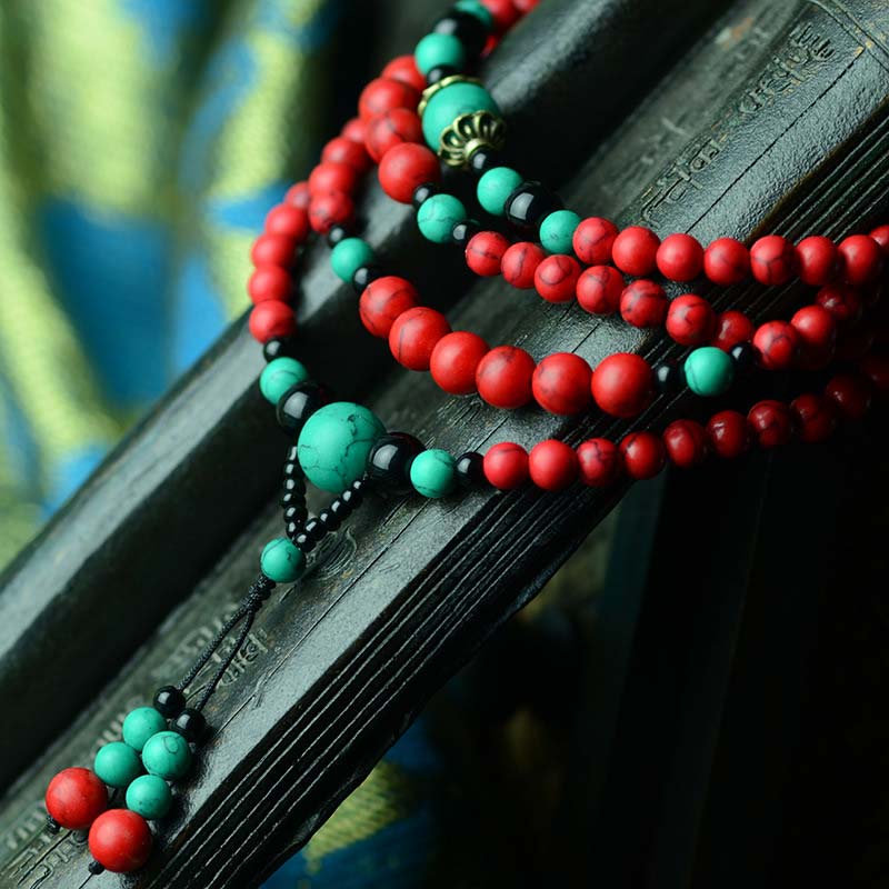 KarmaRipple's Turquoise Black Onyx Red Turquoise Bead Protection Bracelet p16