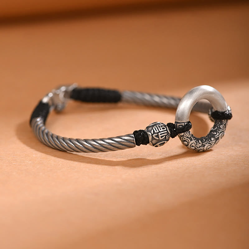 KarmaRipple's 999 Sterling Silver Fu Character Peace Buckle Bronze Coin Auspicious Clouds Fortune Bracelet p8