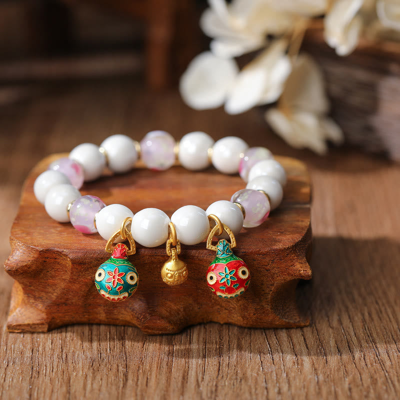 KarmaRipple's Gold Swallowing Beast Family Talisman Liuli Glass Colorful Porcelain Bead Fortune Bracelet p2